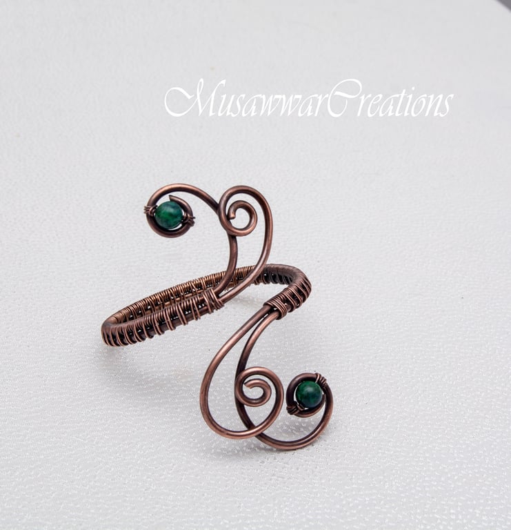 Arm cuff natural stone Chrysocolla Azurite armcuff ,antique copper wire arm cuff
