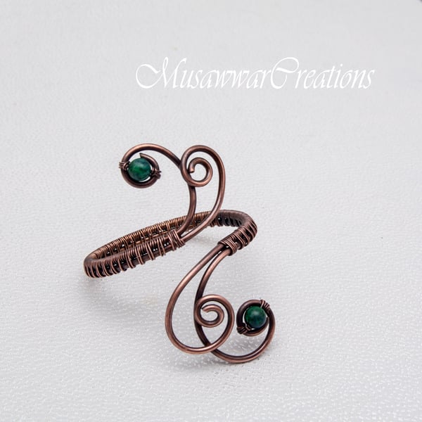 Arm cuff natural stone Chrysocolla Azurite armcuff ,antique copper wire arm cuff