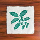 PERFECTLY IMPERFECT Green Holly Branch Original Lino Print