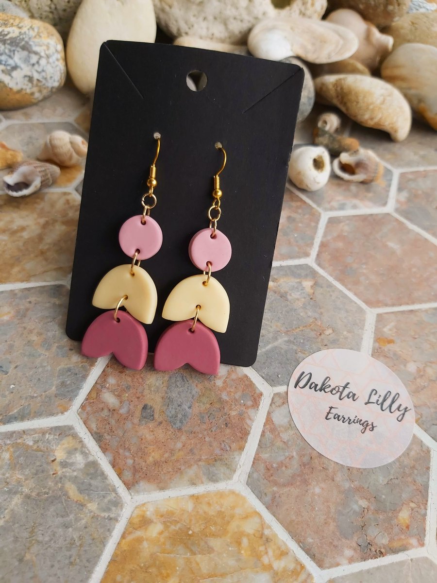 Pastel triple drop polymer clay hook earrings