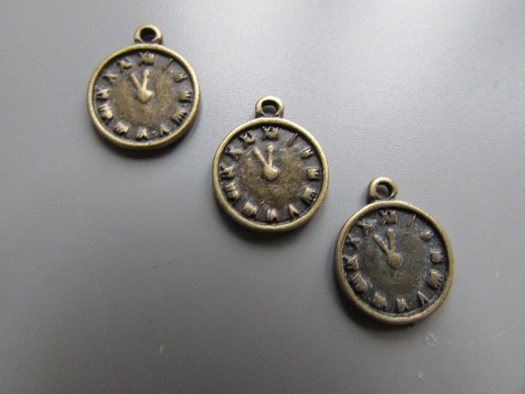 Bronze Clock Steampunk Tibetan Charm X 3