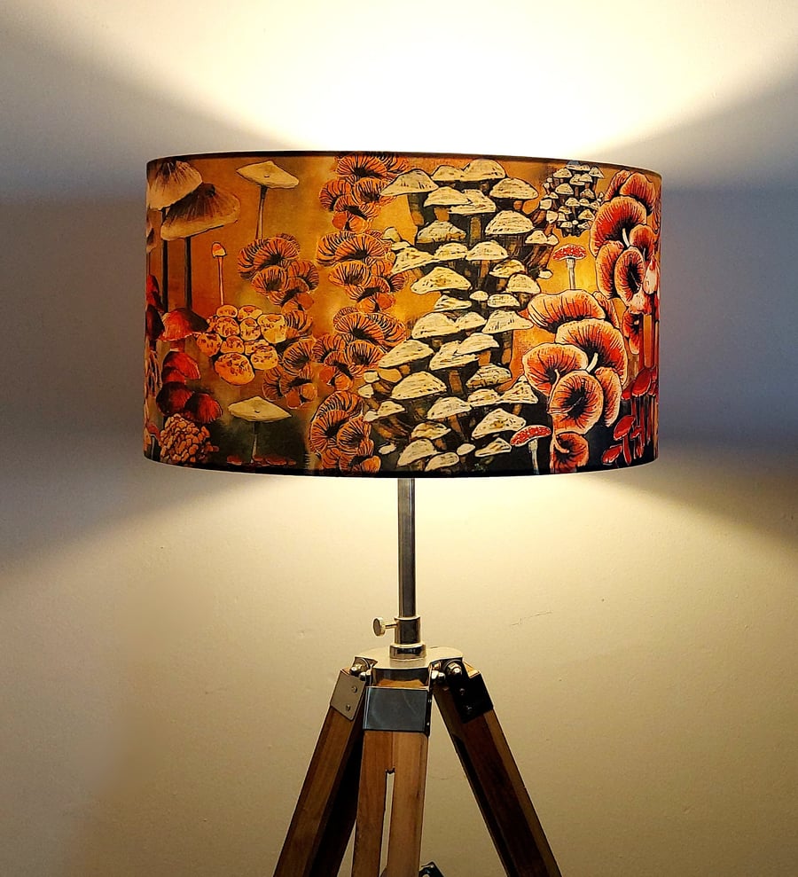 Mushrooms and Fungi Drum Lampshade by Lily Greenwood - 