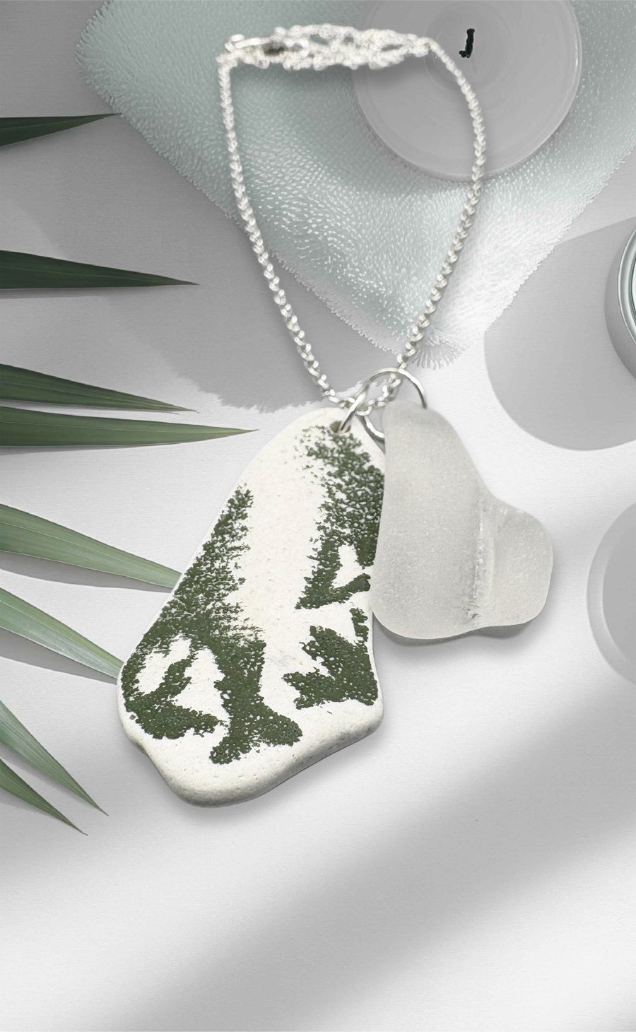 Sea pottery and sea glass necklace. Beautifully smooth matching pieces.