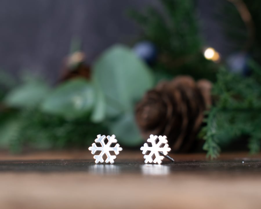 Snowflake Stud Earrings - Sterling Silver Jewellery, Christmas Gift Idea