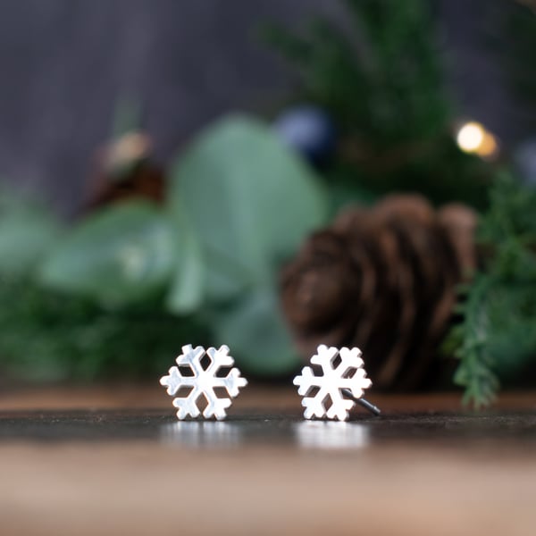 Snowflake Stud Earrings - Sterling Silver Jewellery, Christmas Gift Idea