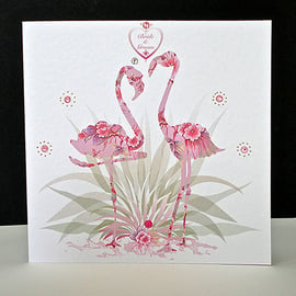 Pink Fantasy Flamingo-Bride & Groom Wedding Card 