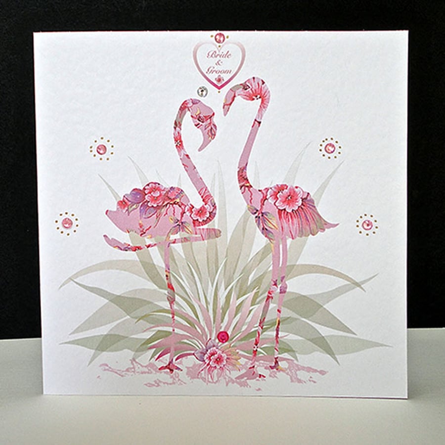 Pink Fantasy Flamingo-Bride & Groom Wedding Card 