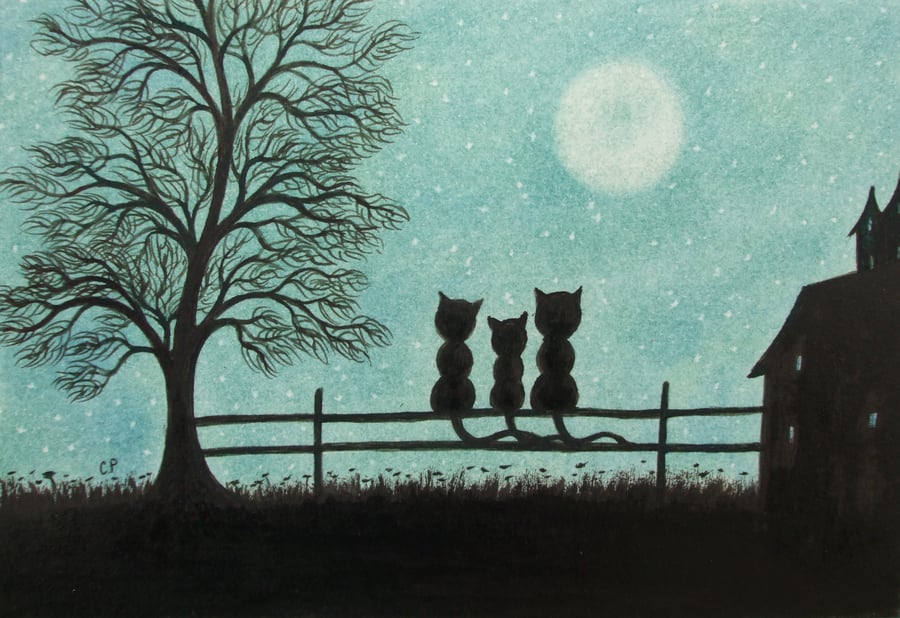 Children Cat Card, Mother Cat Card, Cat Tree Moon Card, Father Card, Three Cats