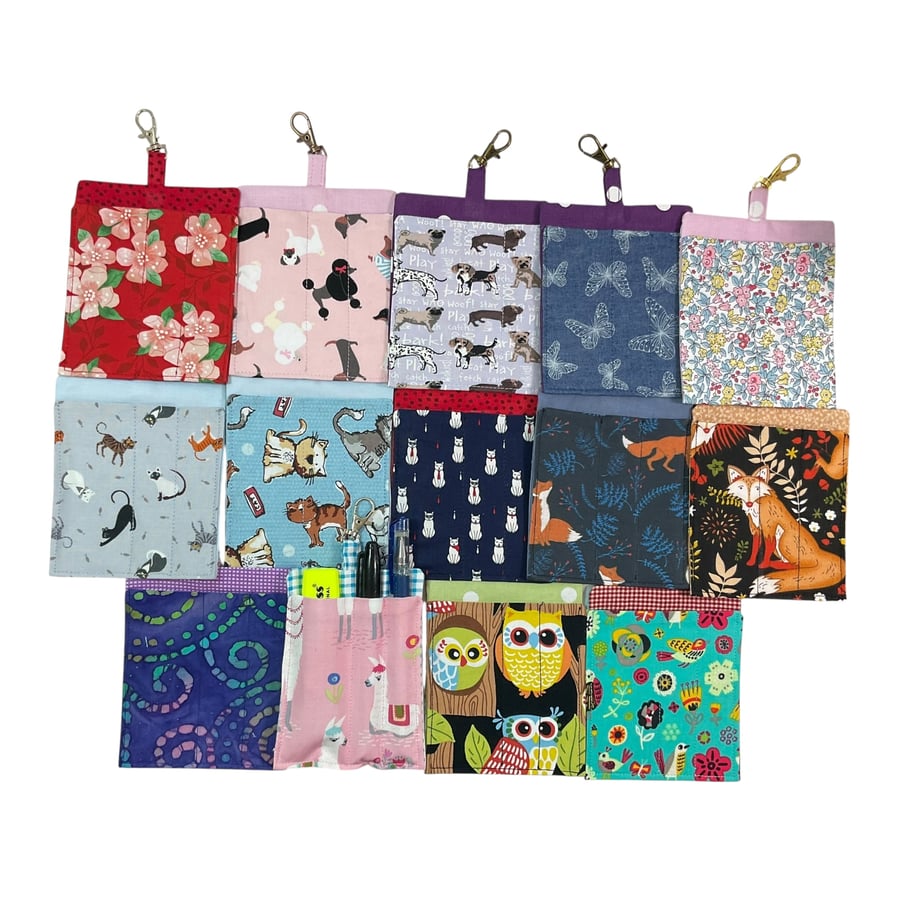 Lanyard pen holder for highlighter pen, wide clip on pen pouch, 3 pen fabric pen