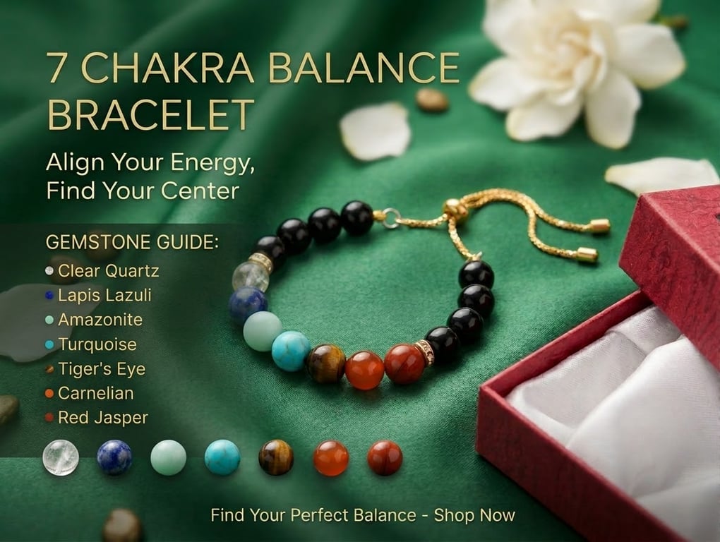 7 Chakra Genuine Gemstone Healing Bracelet – Black Agate & Lava Stone Adjustable