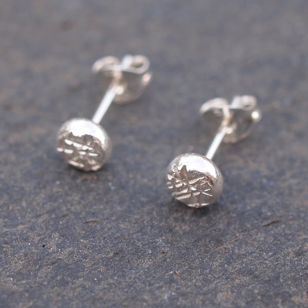 Small Sterling Silver Studs, Handmade Hammered Silver Earrings