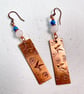 Copper Earrings Featuring Birds and Flowers with Blue Howlite and Rose Quartz.
