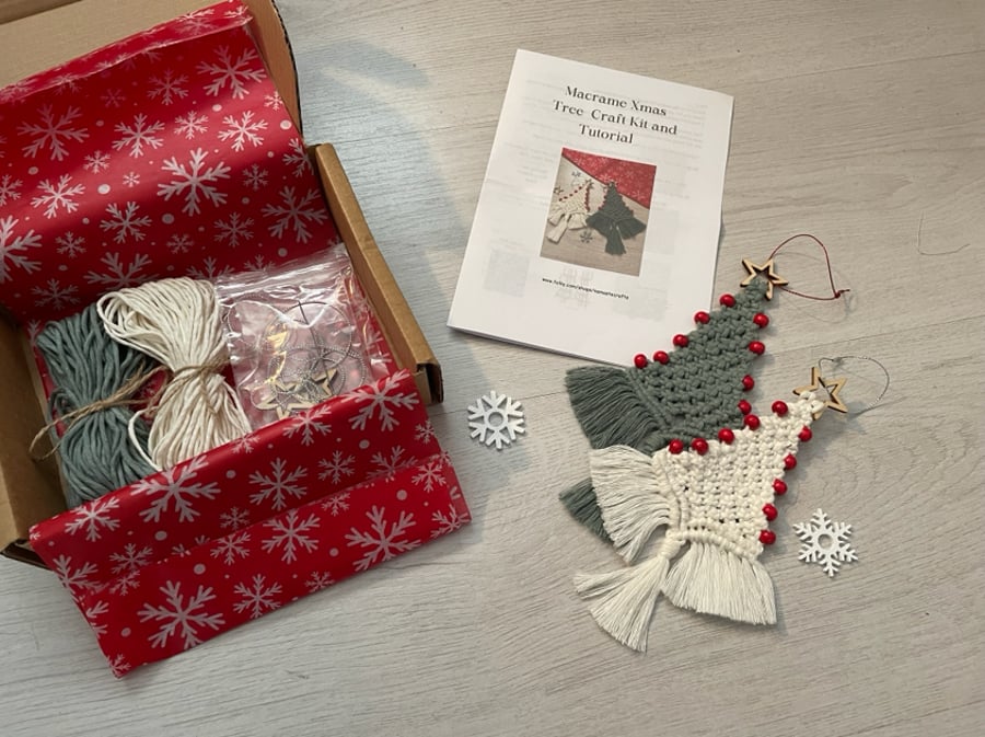 Macrame Christmas ornament 2x macrame Xmas tree craft kit 