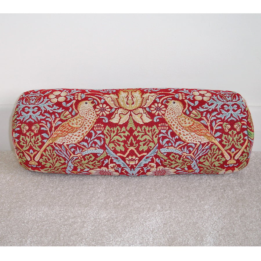 Strawberry Thief Bolster Cover William Morris Red Tapestry 16"x6" Cylinder Case
