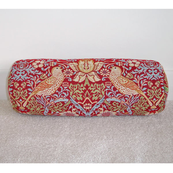 Strawberry Thief Bolster Cover William Morris Red Tapestry 16"x6" Cylinder Case