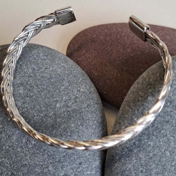 Sterling Silver Torque Cuff Bangle 10 strand Bracelet