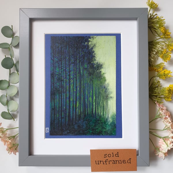 Dark Forest Edge - Original oil pastel painting, landscape wall art