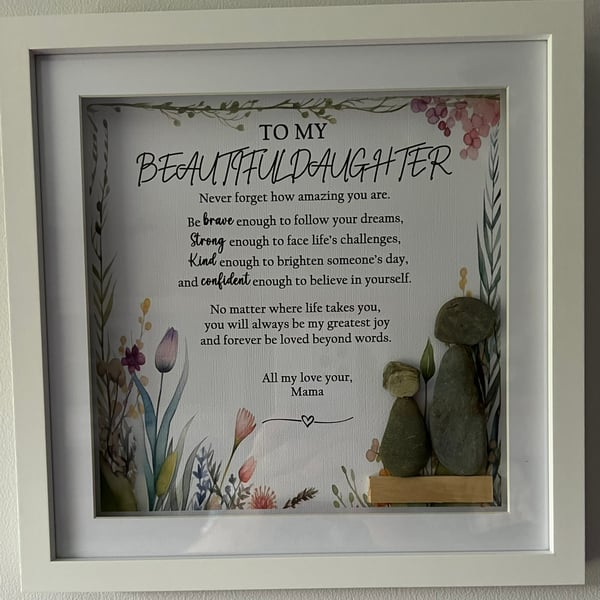 Personalised Mother & Daughter Pebble Art Shadow Box Frame