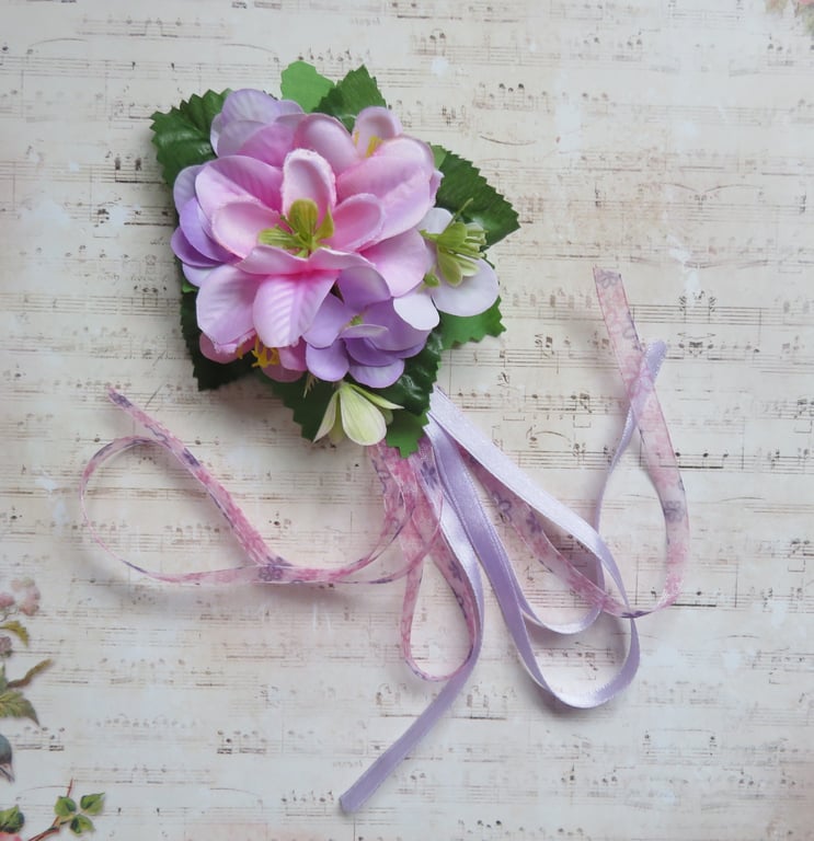 Pale Pink & Lilac Lavender Regency Flower Fascinator – Floral Cluster Hair Clip