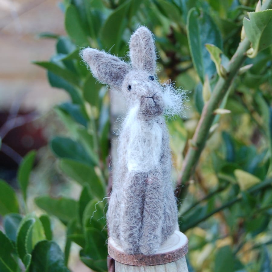 needle felt grey hare ornament, needle felted hare, hare
