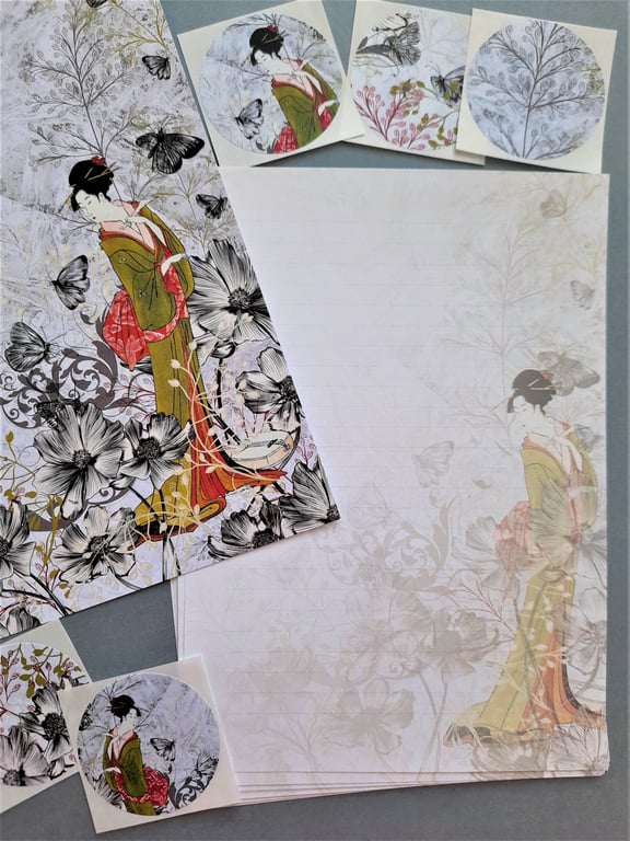 Letter Writing Paper Itsutomi by Eishi Hosoda, with art print and envelope seals