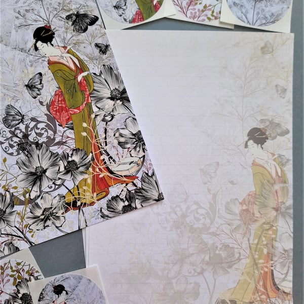 Letter Writing Paper Itsutomi by Eishi Hosoda, Geisha notepaper