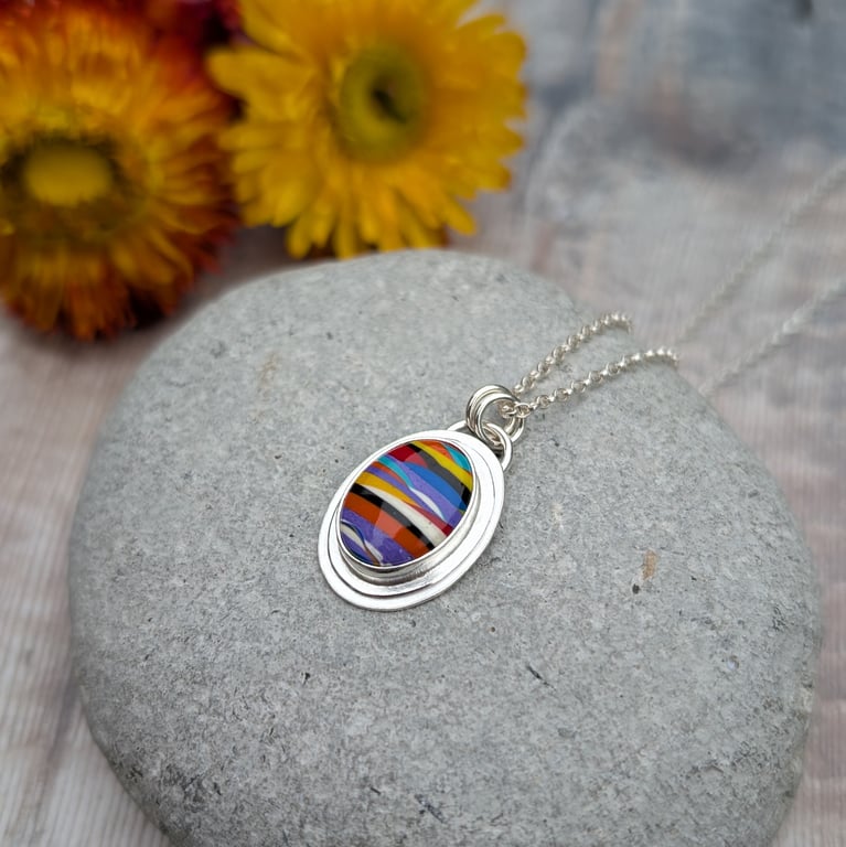 Sterling Silver Colourful Oval Surfite Necklace - JBJ7004