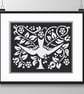 095B Cross Stitch MONO Swallow Bird in Tree & Flowers Arts and Crafts Nouveau  - Image 2