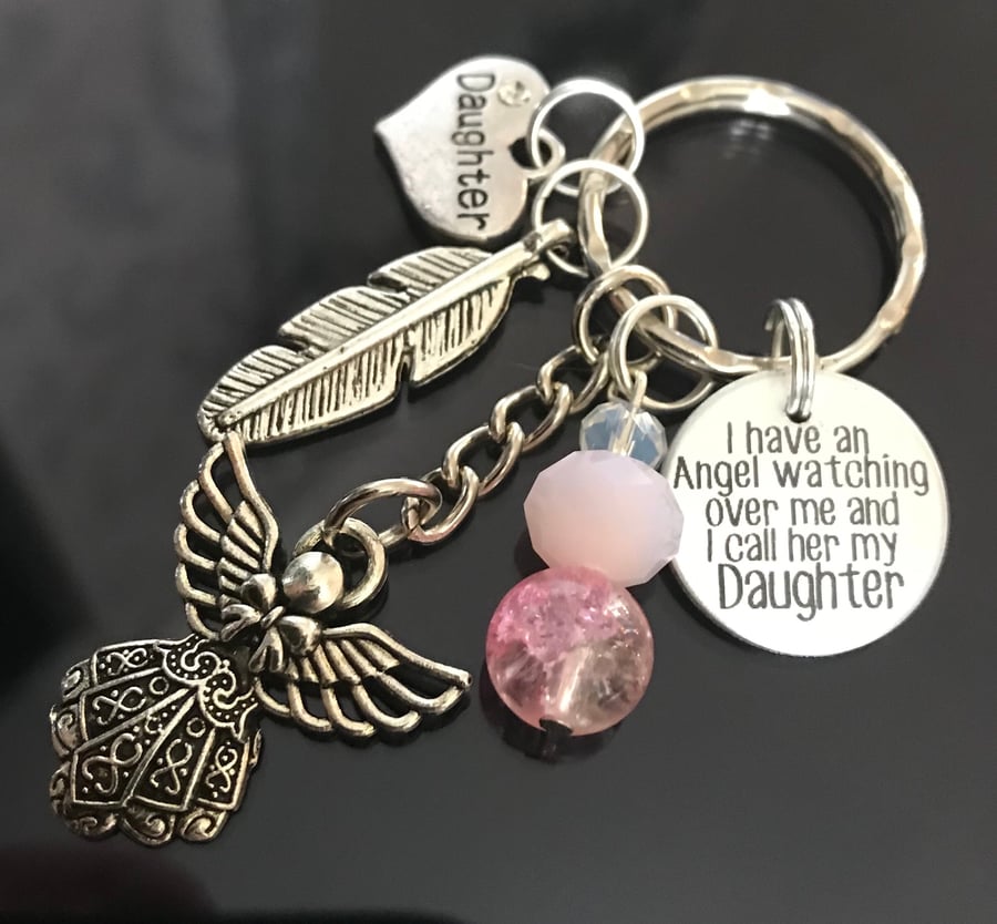 I Have An Angel Watching Over Me Daughter Pink Memorial Keyring