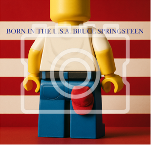 LEGO-Inspired Bruce Springsteen "Born in the U.S.A." – 5x5" Mounted Print