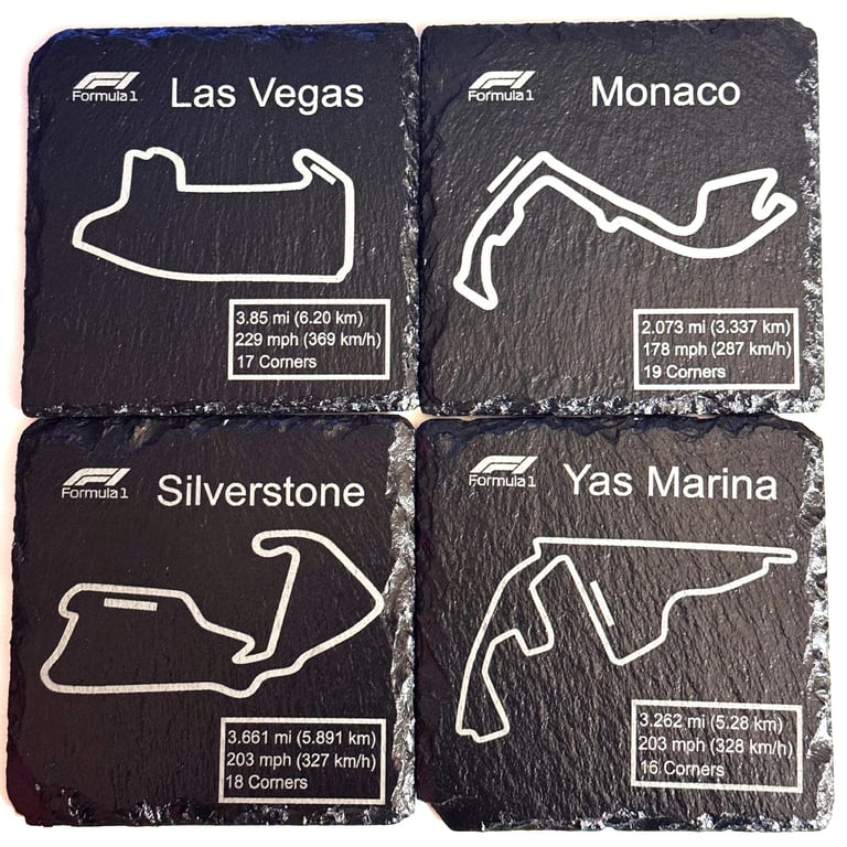 Formula One 2026 Circuit Slate Coaster – 100mm x 100mm Engraved Track Map 