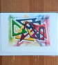Multicolour abstract art blank inside handmade card, Linked II - Image 2