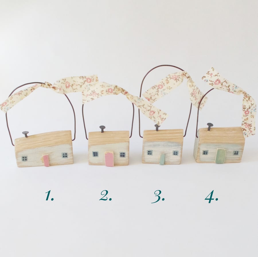 SALE - Little Oak Wood House on a Wire Hanging