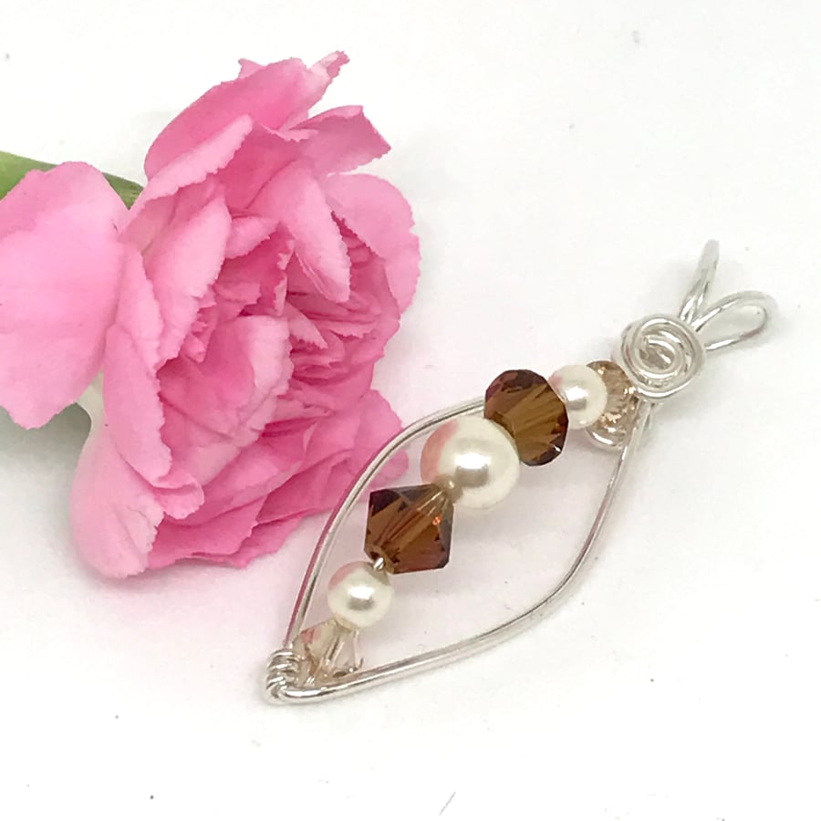 Sterling Silver Pearl and Crystal Pendant