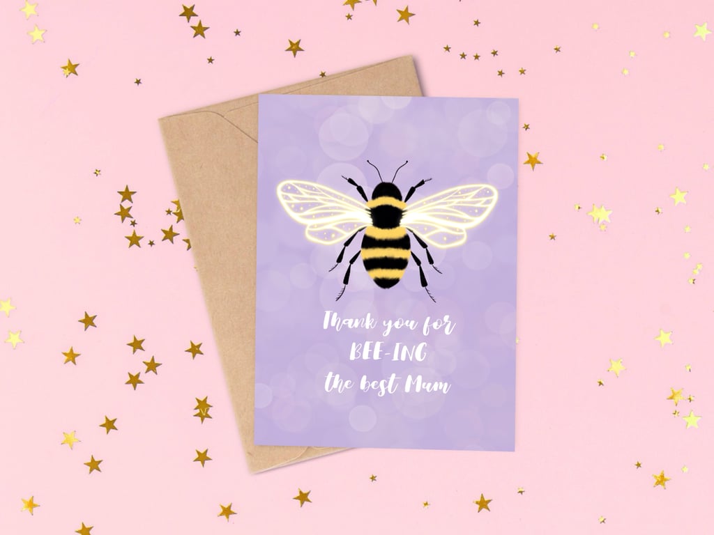 Bumble Bee Mum Birthday Card, Best Mum, Thank You Mum Card, Mother's Day Card.