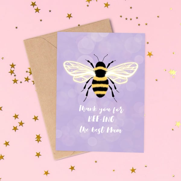 Bumble Bee Mum Birthday Card, Best Mum, Thank You Mum Card, Mother's Day Card.