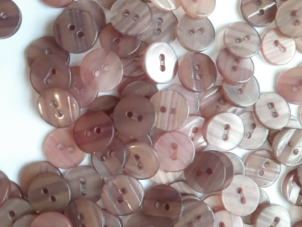 14mm, 2-hole purple translucent buttons, pack of 20