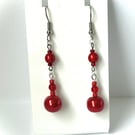 Red Faux Pearl & Miracle Bead Earrings