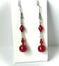 Red Faux Pearl & Miracle Bead Earrings