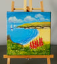 Coastal Scene with Foxgloves on Boxed Canvas, 20 x 20 cm. - Image 1