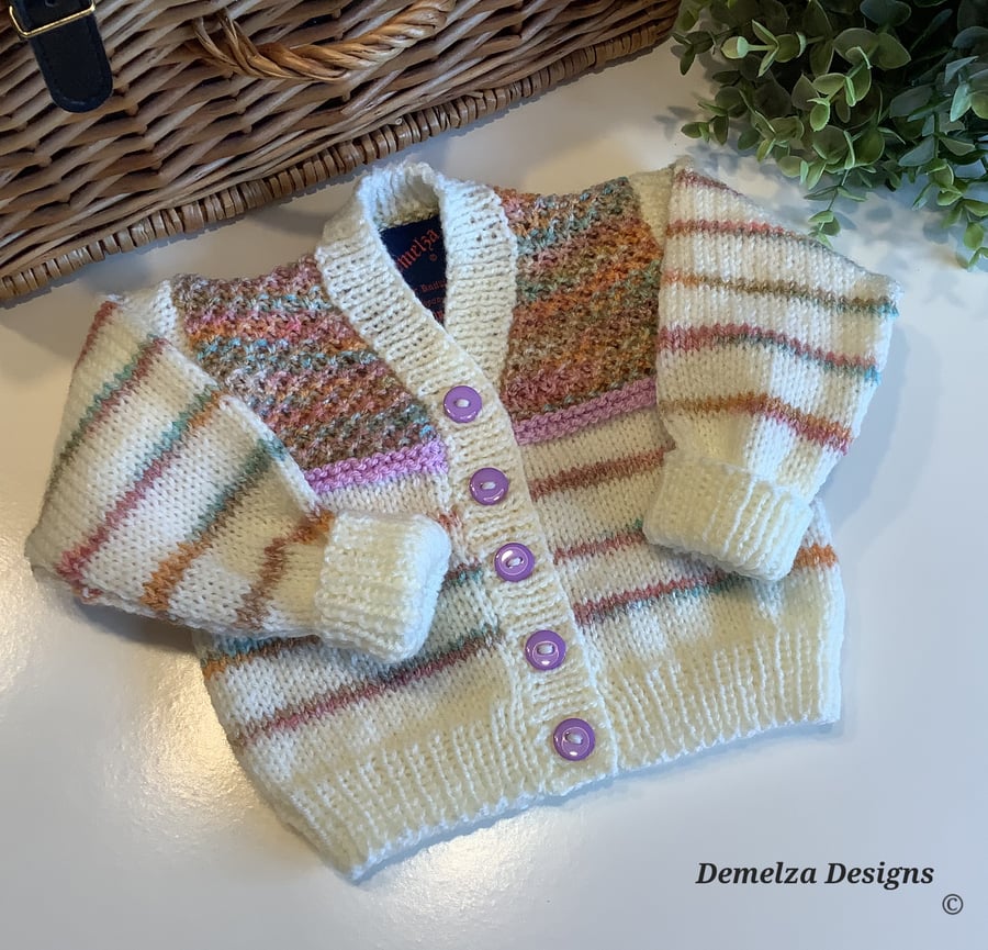 Baby Girl's Hand Knitted Cardigan  9 -18 months size