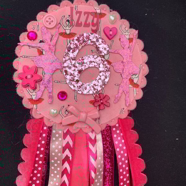 Birthday badge-Rosette Personalised - Ballet design 2 
