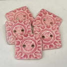 Set of five handmade ceramic buttons pink squares