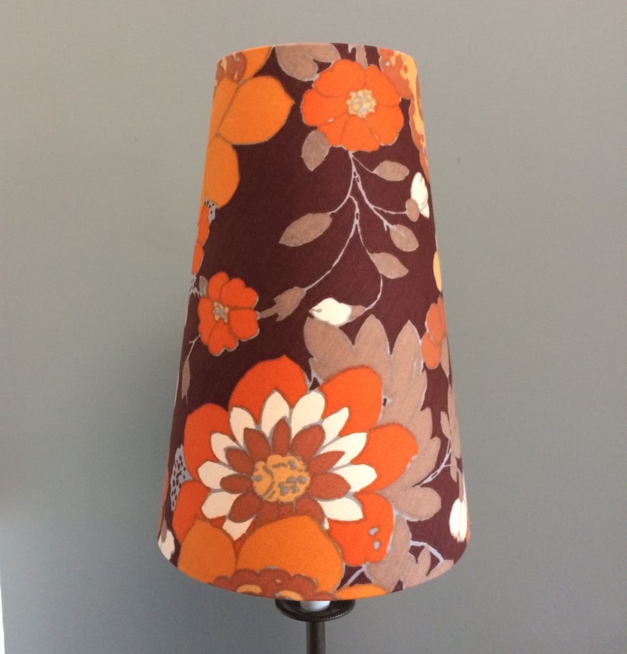 Funky Floral Genevieve Brown Orange 60s 70s Vintage style Fabric Lampshade