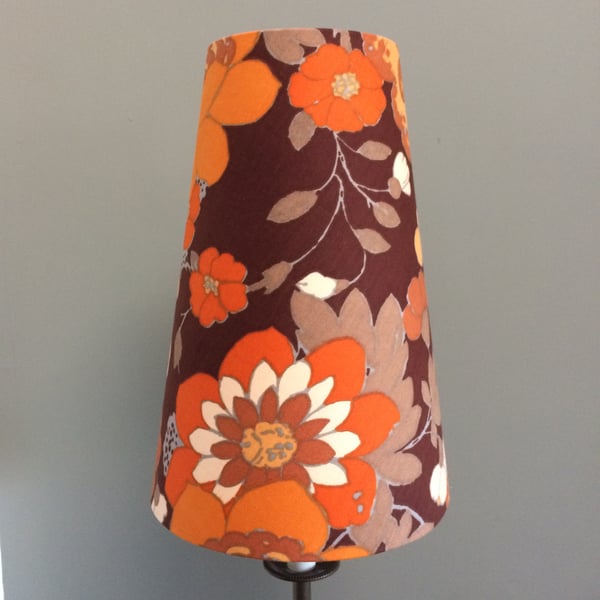 Funky Floral Genevieve Brown Orange 60s 70s Vintage style Fabric Lampshade