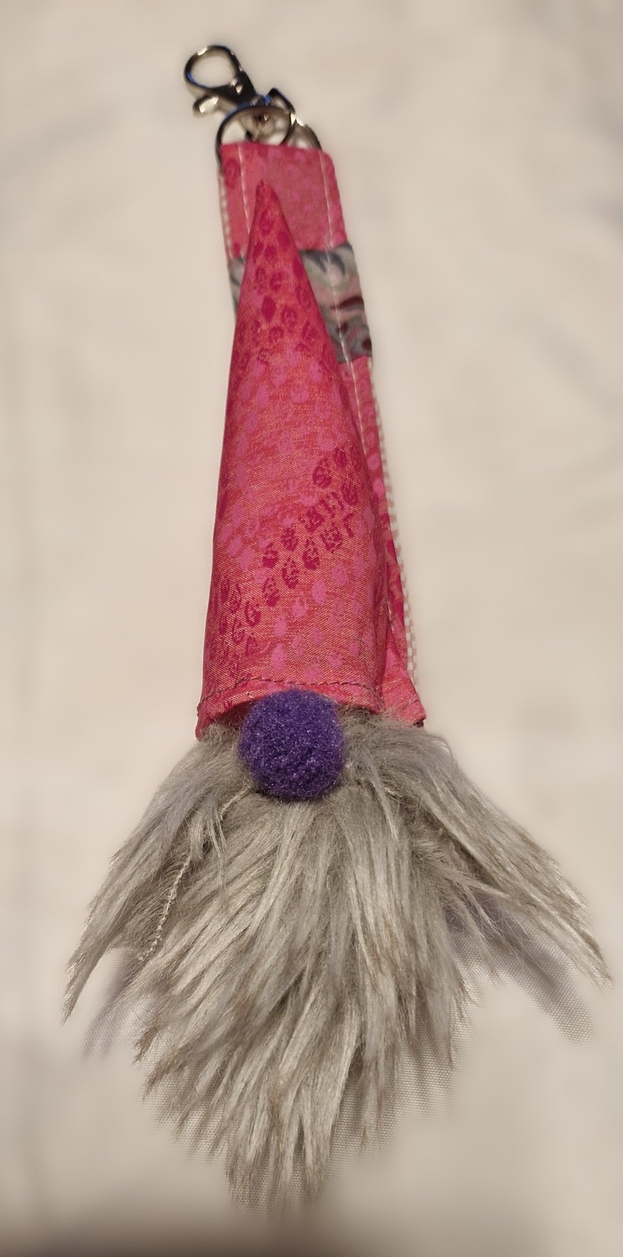 Large gnome Tomte Gonk bag charm or keyring in pink and purple mix