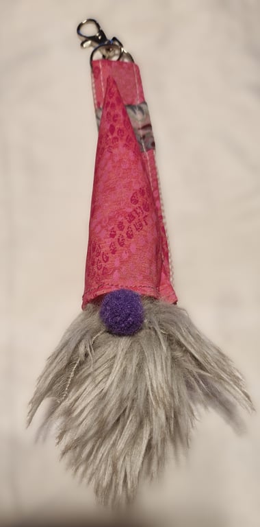 Large gnome Tomte Gonk bag charm or keyring in pink and purple mix