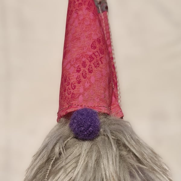 Large gnome Tomte Gonk bag charm or keyring in pink and purple mix
