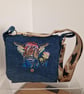 Handmade upcycled denim Highland cow crossbody bag