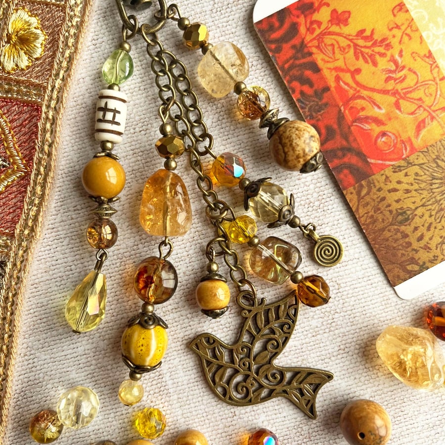 November birthstone, handmade bag charm, Citrine bag charm, semi-precious stone